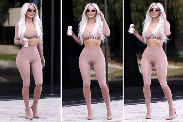 Kim shows off her curves in a nude, see-through bra and leggings in new pic